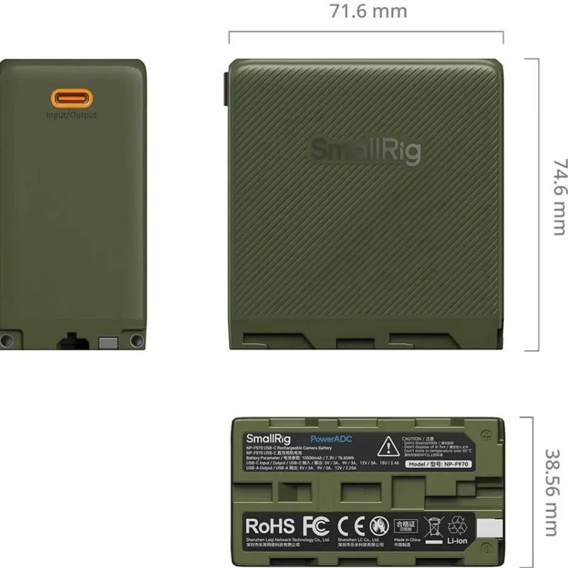 SmallRig 4577 NP-F970 USB-C Rechargeable Camera Battery, green