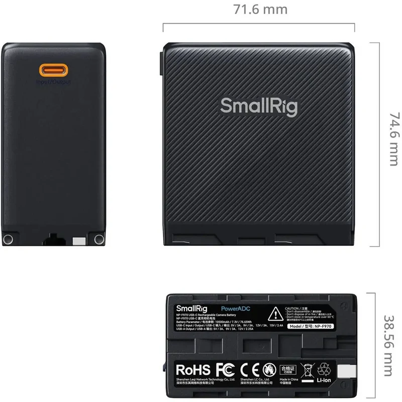 SmallRig 4469 NP-F970 USB-C Rechargeable Camera Battery, black