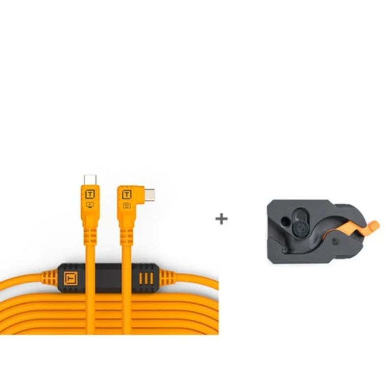 Tether Tools TetherGuard LeverLock & cable set, USB-C straight to USB-C angled, 9.4 m, high-visibility orange