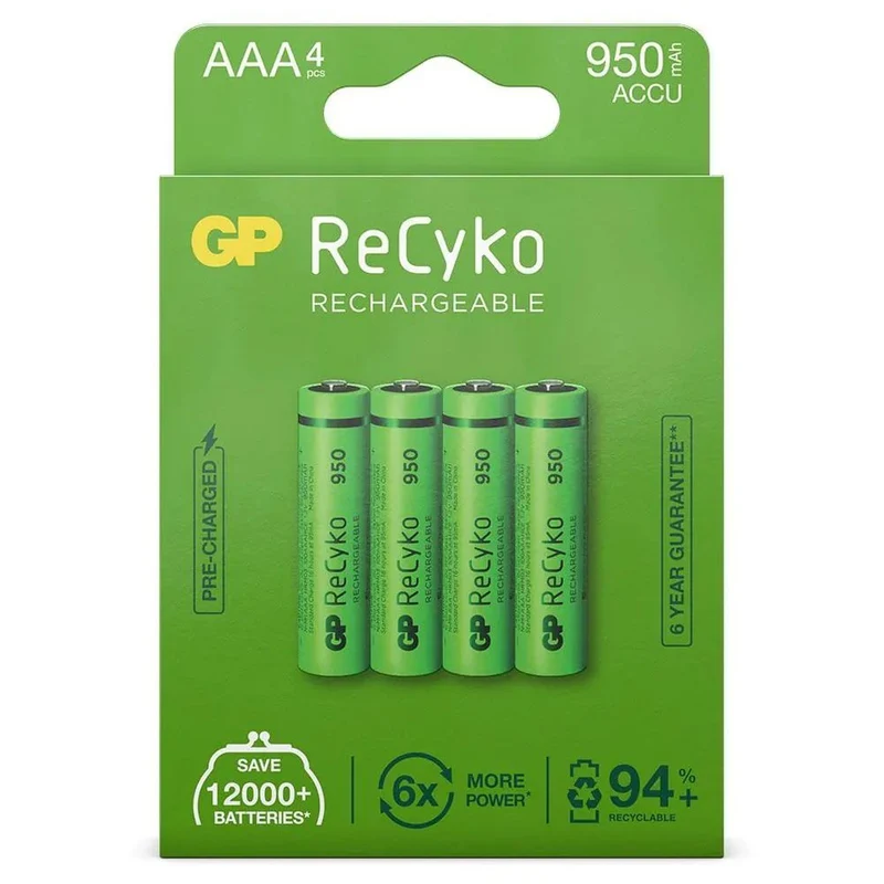 GP NiMH ReCyko AAA 950mAh 1,2V wiederaufladbar, 4 Stück