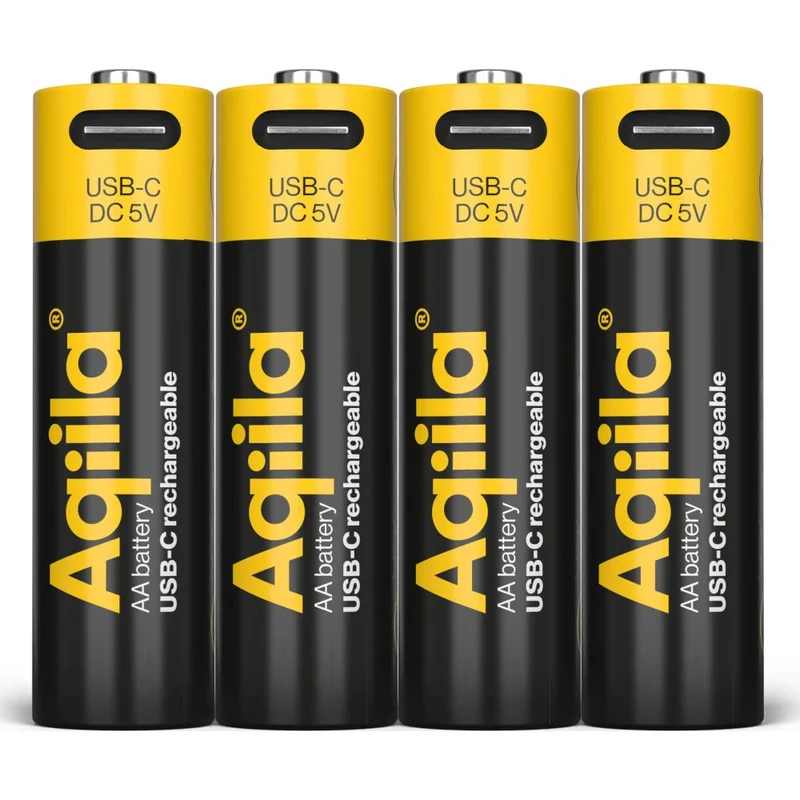 Aqiila AA USB-C Rechargable Battery 1.5V 2000mAh Li-Ion (4x)