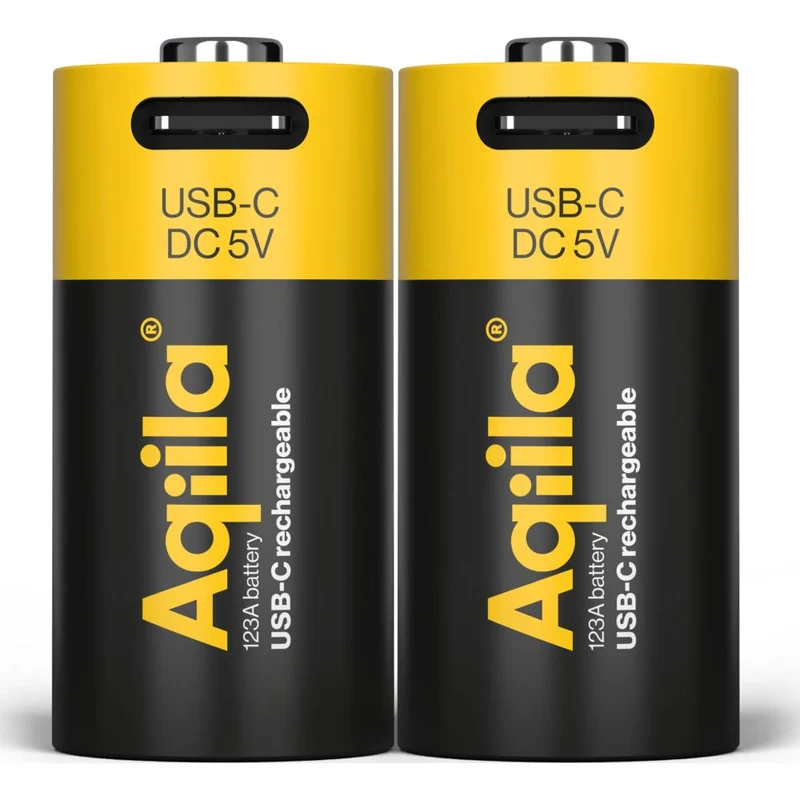 Aqiila CR123A USB-C Rechargable Battery 3V 750mAh Li-Ion (2x)