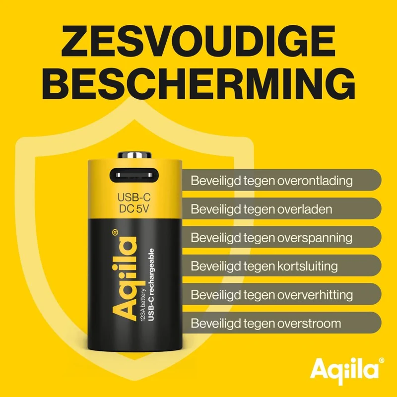 Aqiila CR123A USB-C Rechargable Battery 3V 750mAh Li-Ion (2x)