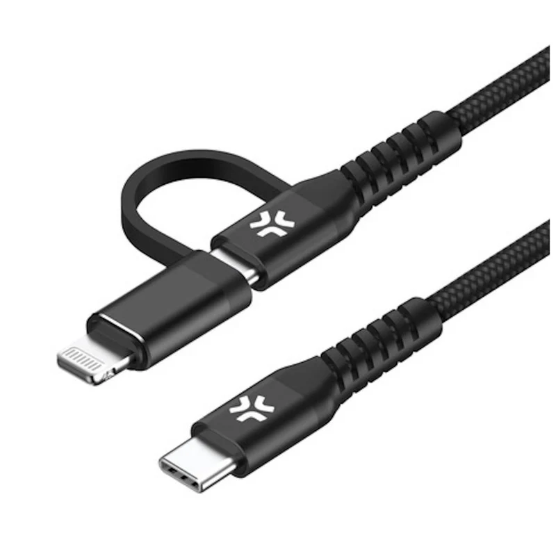 Celly Duo cable 100W C to C + Lightning 1m, black