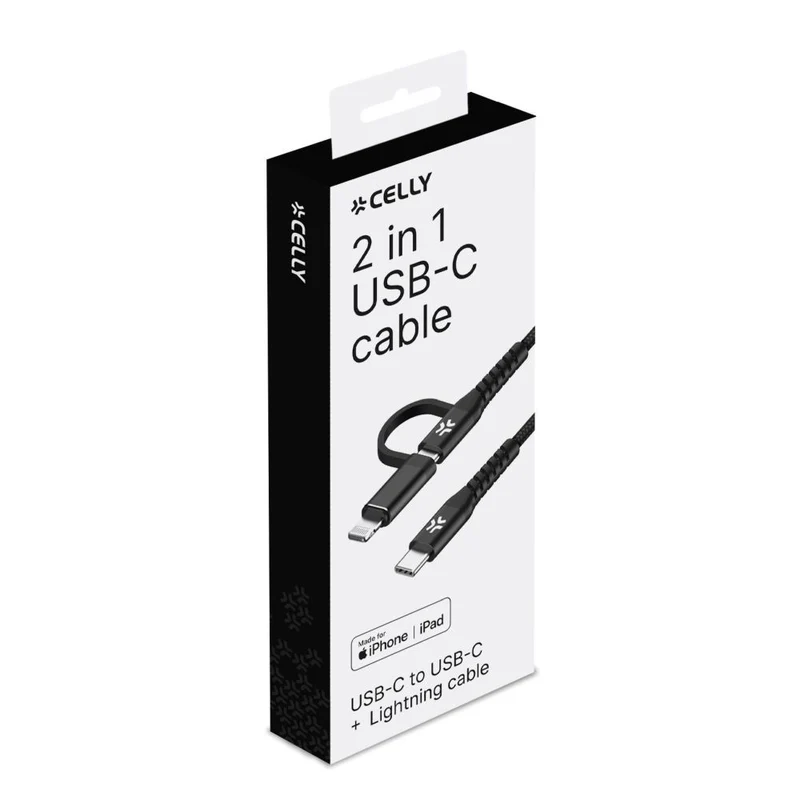 Celly Duo cable 100W C to C + Lightning 1m, black