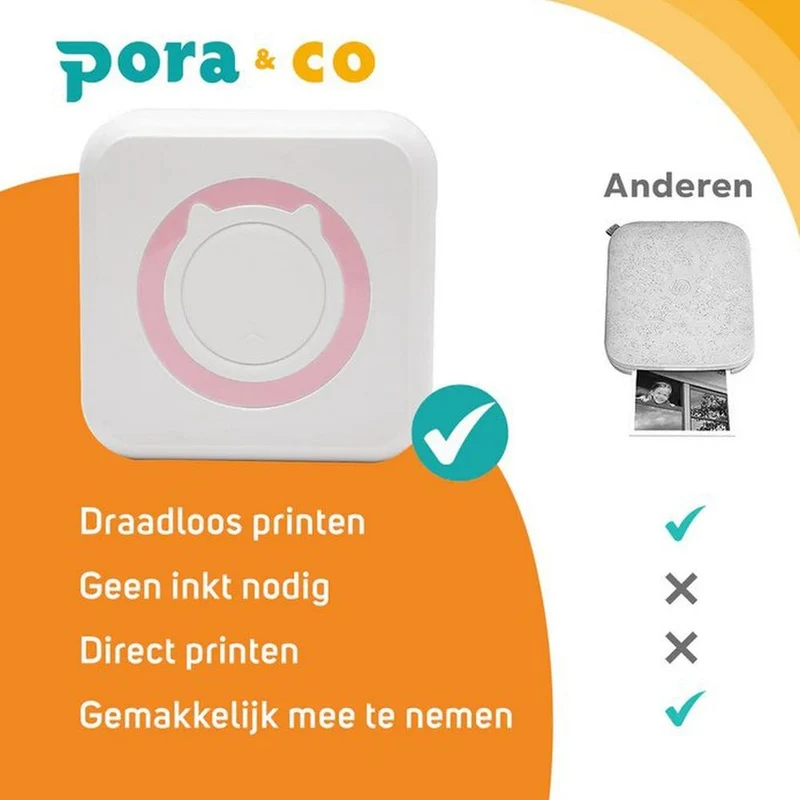 Pora&co Mini printer for mobile, pink