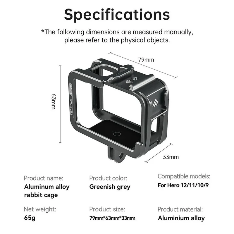 Telesin Metal cage for GoPro 9/10/11/12, horizontal+vertical