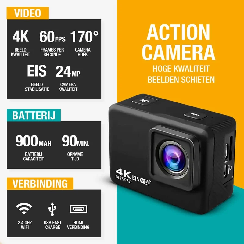 Pora&Co Action Kamera 4K, 16MP, 60FPS, 30m wasserdicht