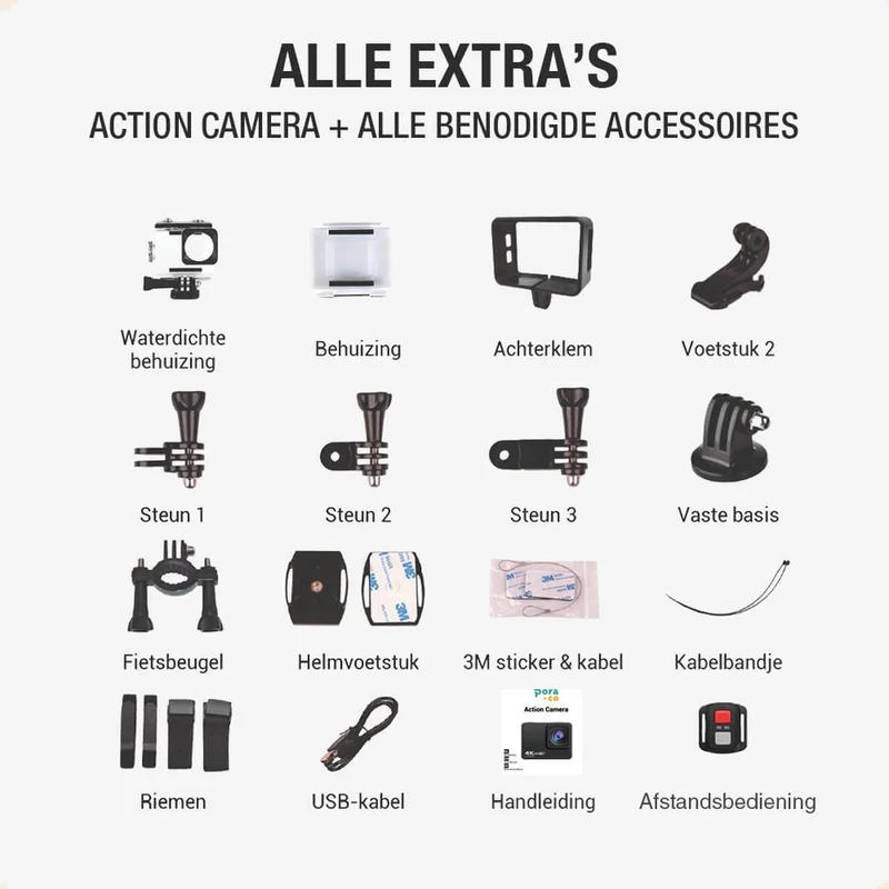 Pora&Co Action Kamera 4K, 16MP, 60FPS, 30m wasserdicht