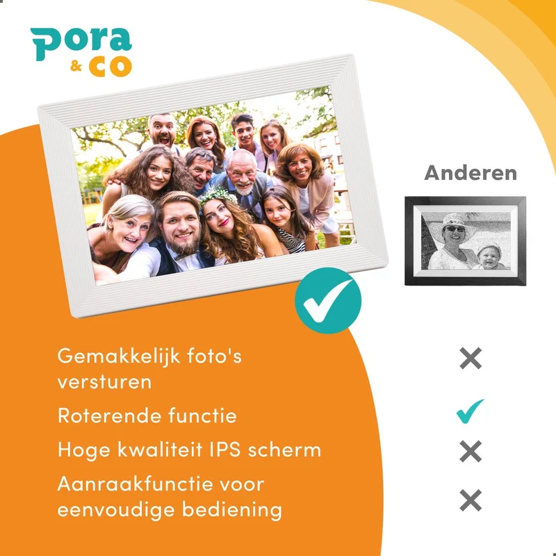 Pora&co Digitaler Fotorahmen mit WiFi & Frameo App 10 Zoll, weiß