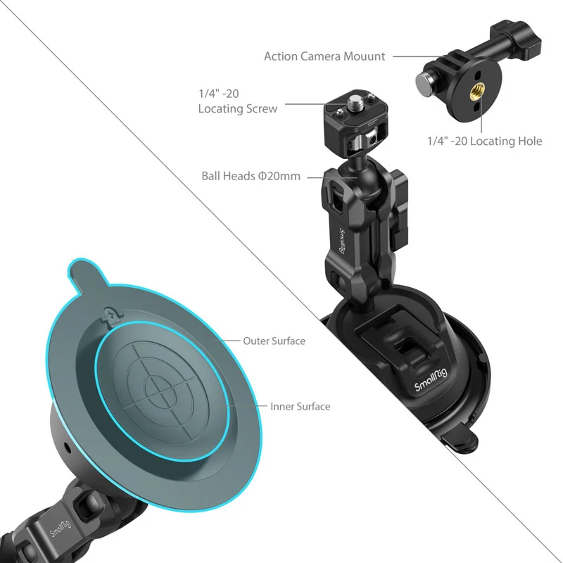 SmallRig 4275 Tragbare Saugnapfhalterung für Actionkameras/Mobiltelefone SC-1K