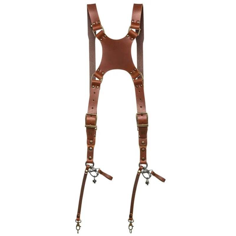 Das Hantler Dual-Kamerageschirr Cognac / Messing, Large