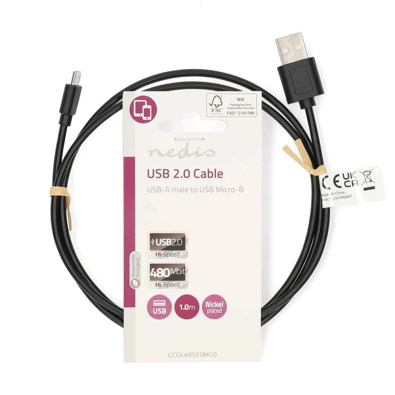 Nedis USB Micro-B Male cable 2.0 1.00m black