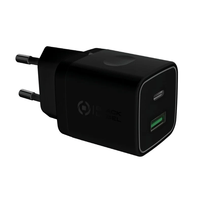 Celly Black Label Wall Charger USB-C + USB Port, 20W