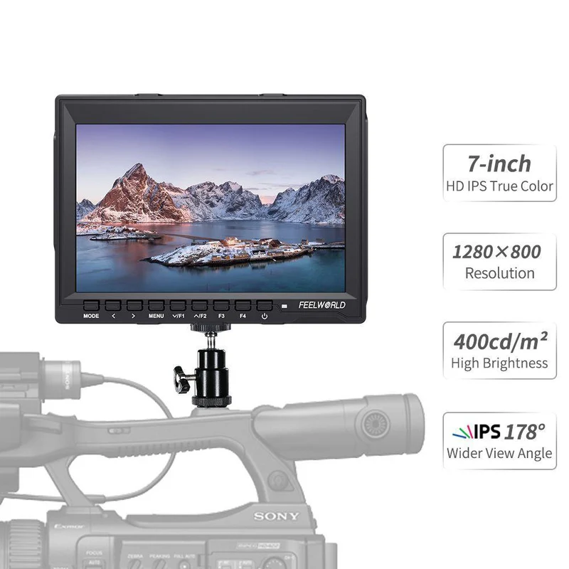 Feelworld FW759, 7-Zoll-Monitor für digitale Spiegelreflexkameras, HD, Video Assist, IPS, 1280 X 800, 4K, HDMI, AV