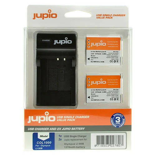 Jupio Kit mit 2x Battery Li-90B/Li-92B 1270mAh + USB Single Charger