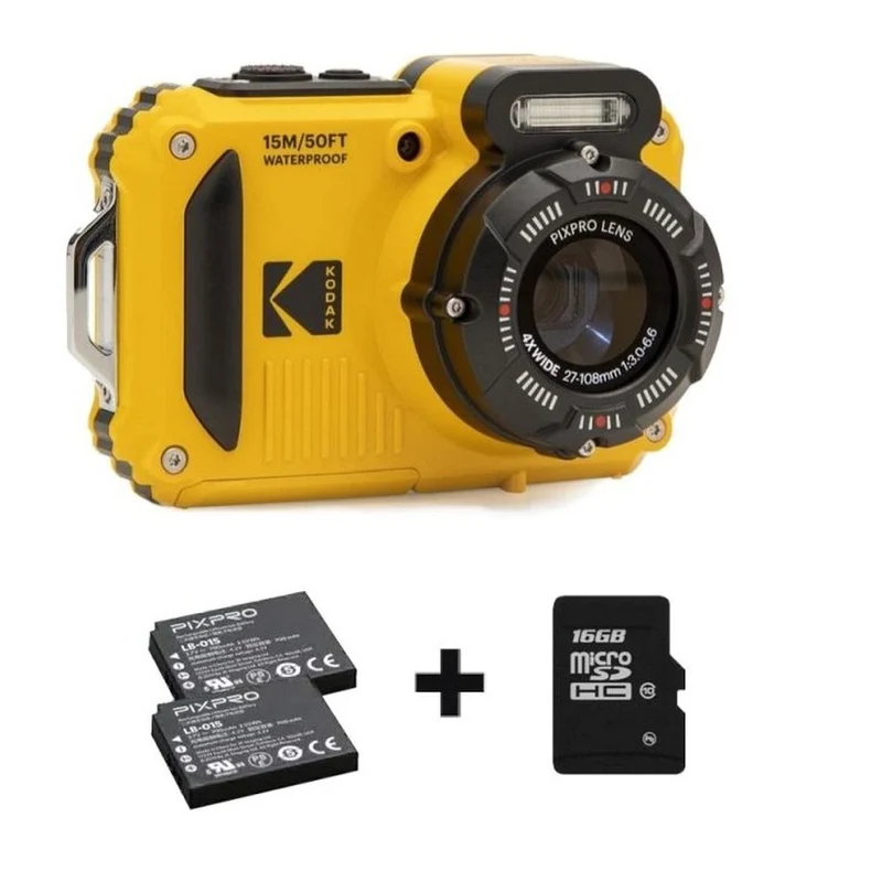 Kodak Waterproof WPZ-2 Yellow 4x Zoom, Wi-Fi + extra Battery + 16GB Memory Card