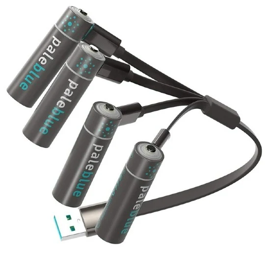 Pale Blue 4x AAA Lithium 1.5V Rechargeable Battery with USB-C