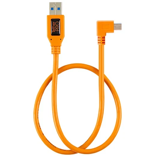 Tether Tools TetherPro USB 2.0 to Mini-B 5-pin Right Angle Adapter "Pigtail", 20" (50cm), High-Visibilty Orange