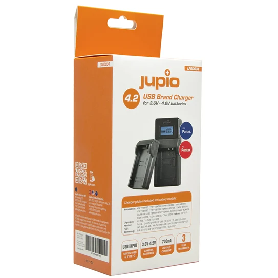 Jupio USB Brand Charger Kit for Panasonic/Pentax 3.6V-4.2V batteries