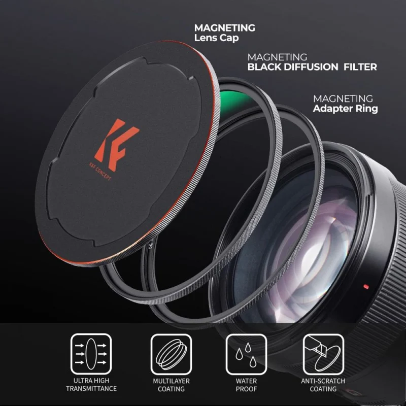 K&F Concept Magnetischer 1/4 Black Mist Nano-X-Filter inklusive Adapterring und Objektivdeckel 77mm