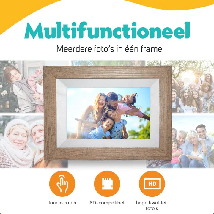 Pora&co Digital Photo Frame with Wi-Fi & Frameo App 8 Inch, Light Brown / Wood