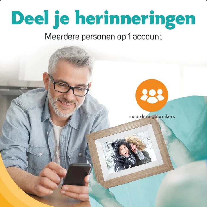 Pora&co Digital Photo Frame with Wi-Fi & Frameo App 8 Inch, Light Brown / Wood