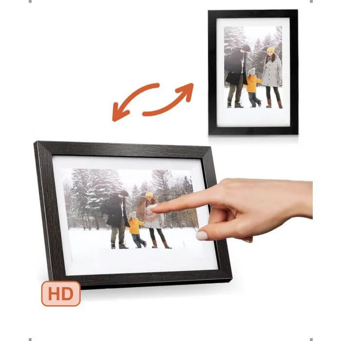 Pora&co Digitaler Fotorahmen mit WiFi & Frameo App 8 Zoll, schwarzes Holz/weiß