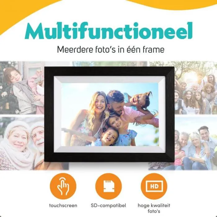 Pora&co Digitaler Fotorahmen mit WiFi & Frameo App 8 Zoll, schwarzes Holz/weiß