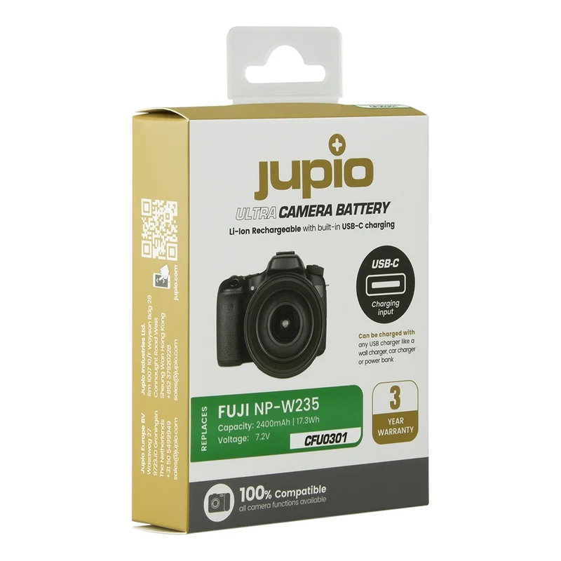 Jupio Fuji NP-W235 Ultra C 2400mAh Akku mit USB-C-Eingang
