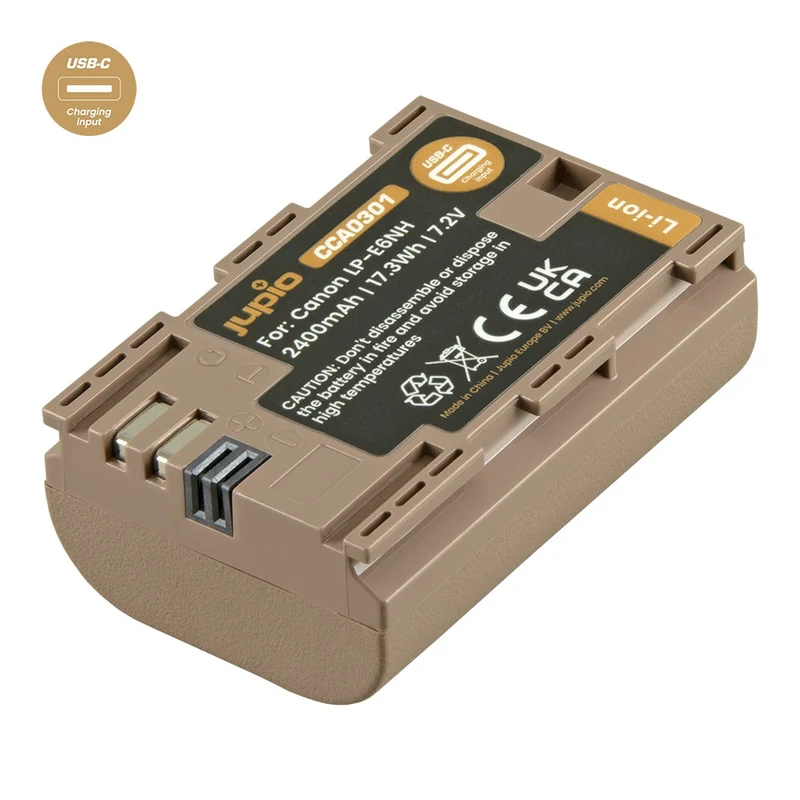 Jupio Canon LP-E6NH Ultra C 2400mAh battery with USB-C input