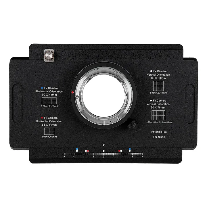 Fotodiox Pro Lens Mount adapter - Nikon Nikkor F Mount D/SLR to Large Format 4x5 View Cameras with a Graflok Rear Standard (with Shift / Stitch Adapter) (NikF-4x5-Pro)