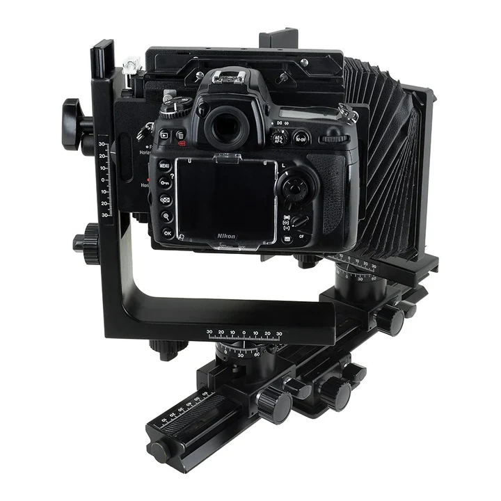Fotodiox Pro Lens Mount adapter - Nikon Nikkor F Mount D/SLR to Large Format 4x5 View Cameras with a Graflok Rear Standard (with Shift / Stitch Adapter) (NikF-4x5-Pro)