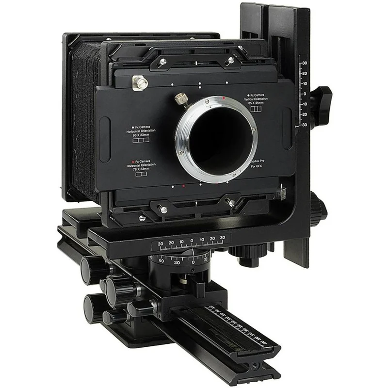 Fotodiox Pro Lens Mount adapter, Fujifilm G-Mount GFX Back to Large Format 4x5 View Cameras with a Graflok Rear Standard (with Shift / Stitch Adapter) (4x5-GFX-Pro)