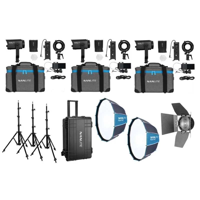 Nanlite Forza 60 II LED Triple Kit (mit Gehäuse, Stativ, Fresnel und Softbox)