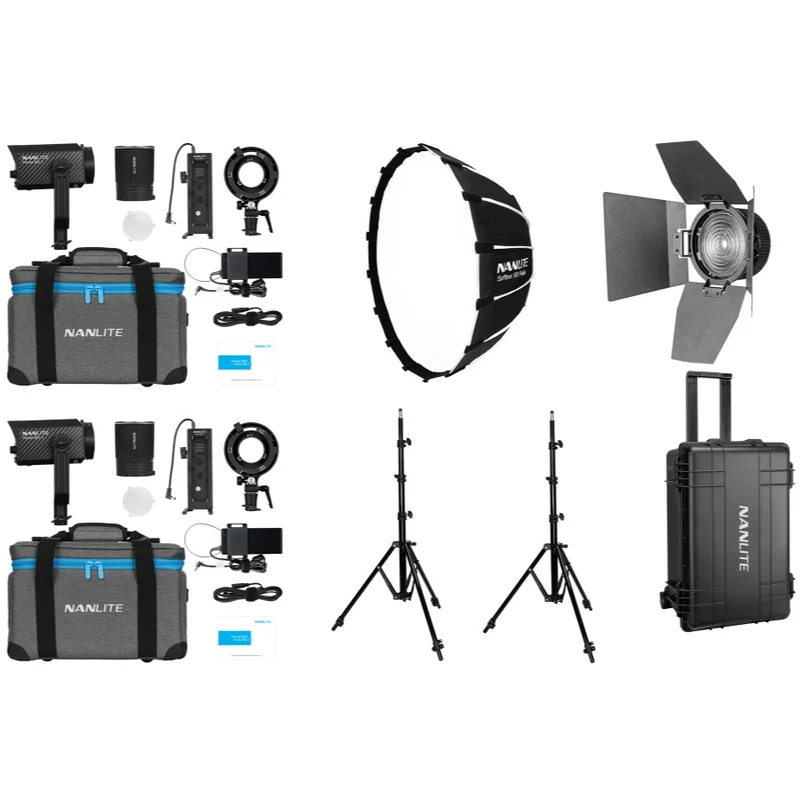 Nanlite Forza 60 II LED dual kit (w/ case, light stand, fresnel and softbox)