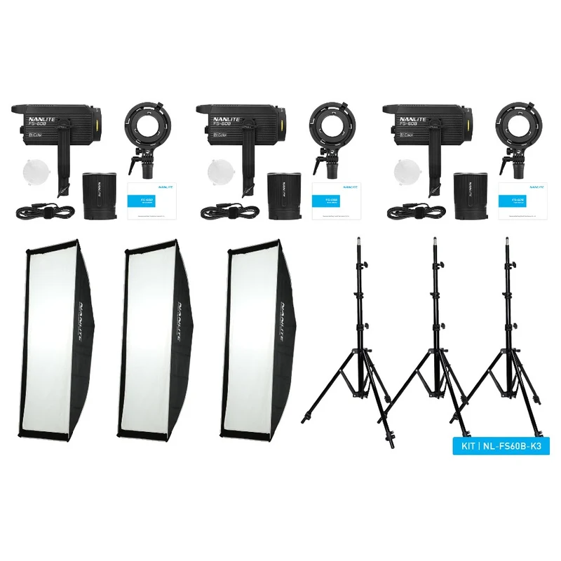 Nanlite FS 60B LED triple kit (w/ light stand and softbox)