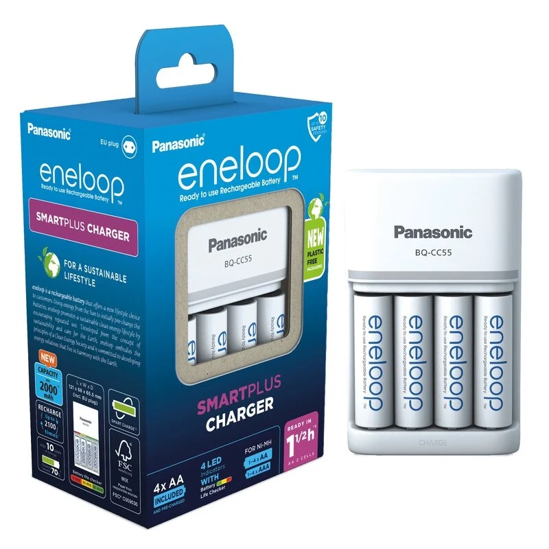 Panasonic Eneloop Ladegerät CC55 + 4x AA 2000mAh