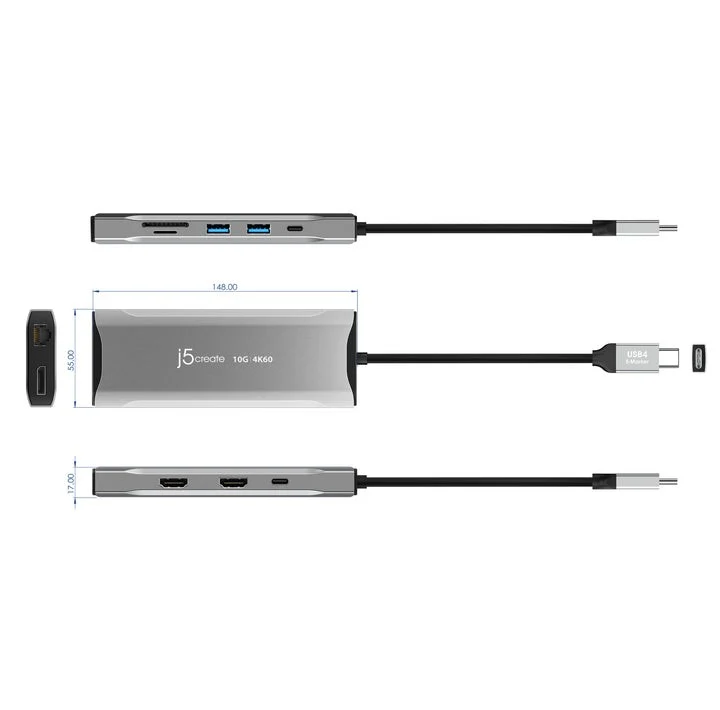 j5create 4K60 Elite USB-C® Triple-Monitor 10Gbps Mini Dock