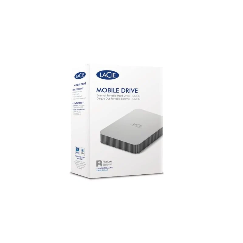 LaCie Mobile Drive 4TB v2 USB-C Moon Silver w/Rescue