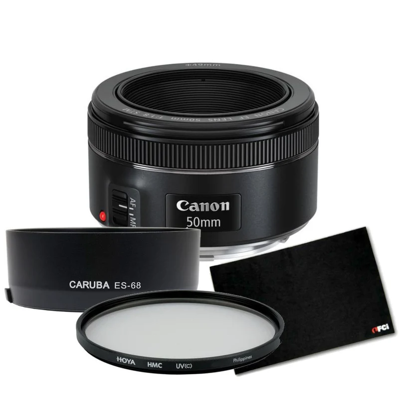 Canon EF 50mm f/1.8 STM + lens hood + protection filter + lens cloth