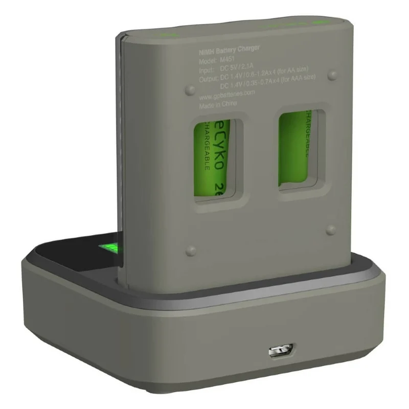GP M451 USB battery charger + 4x ReCyko AA 2600mAh batteries + docking station
