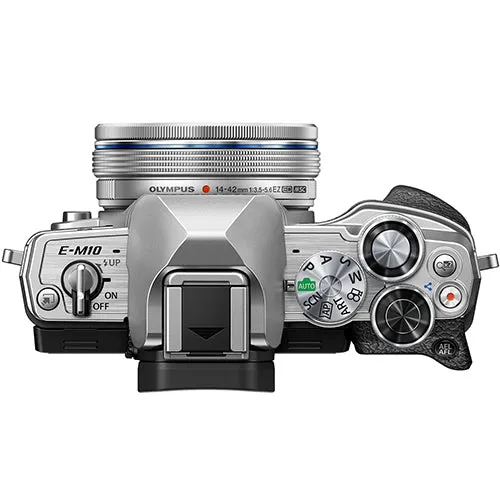 Olympus OM-D E-M10 Mark IV System Camera in silver + 14-42mm EZ Lens in silver