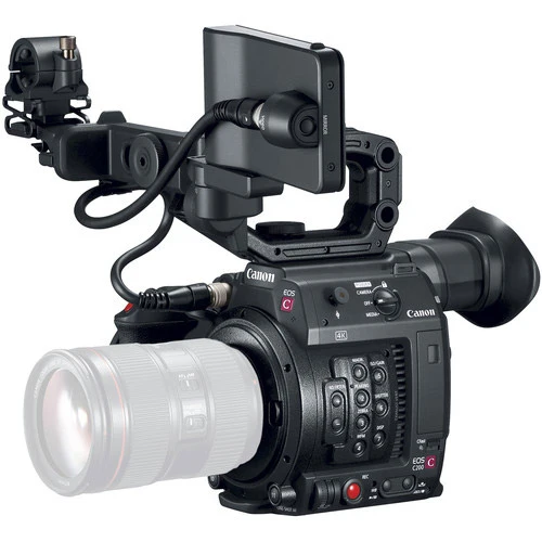 Canon EOS C200 EF-mount Cinema Camera with grip, viewfinder and monitor