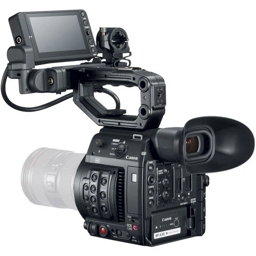 Canon EOS C200 EF-mount Cinema Camera with grip, viewfinder and monitor