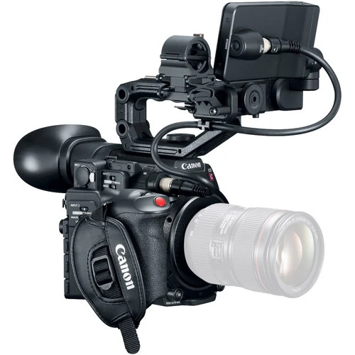 Canon EOS C200 EF-mount Cinema Camera with grip, viewfinder and monitor