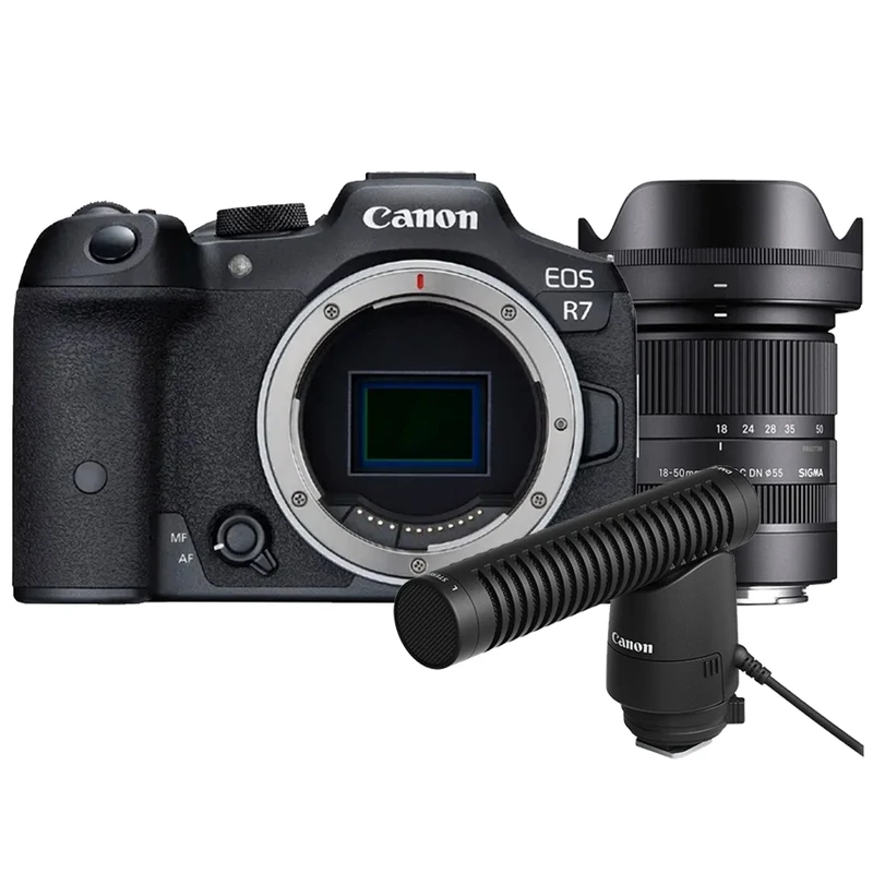 Canon EOS R7 + Sigma 18-50mm f/2,8 DC DN Canon RF-Mount + Canon DM-E1 Stereomikrofon