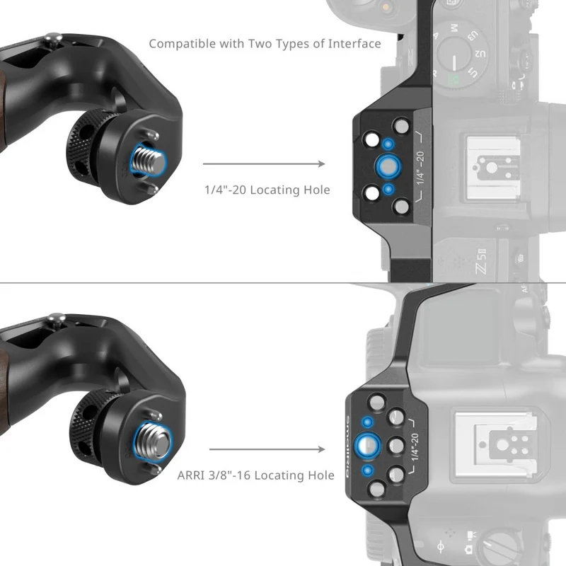 SmallRig 5252 Wooden Top Handle with 1/4"-20 and ARRI 3/8"-16 Locating Screw