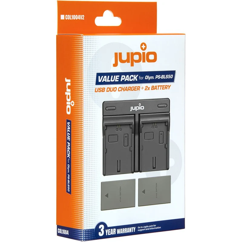 Jupio Value Pack: 2x OM SYSTEM Battery PS-BLS5 / PS-BLS50 1210mAh + USB Dual Charger