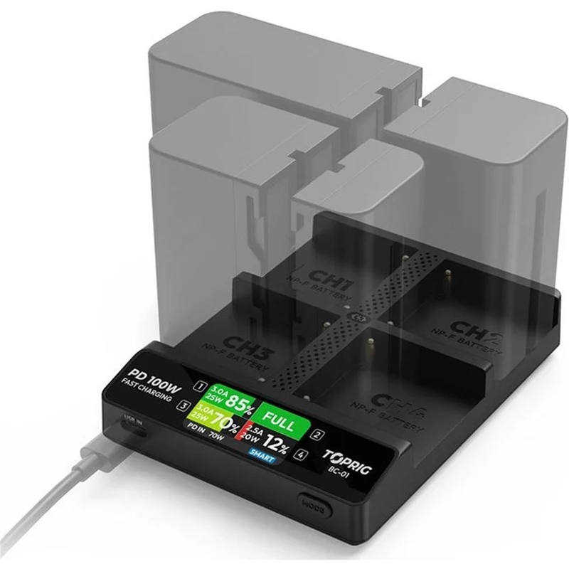 Accsoon TopRig 100W 4-Bay NP-F Schnellladegerät + EU GaN Ladegerät